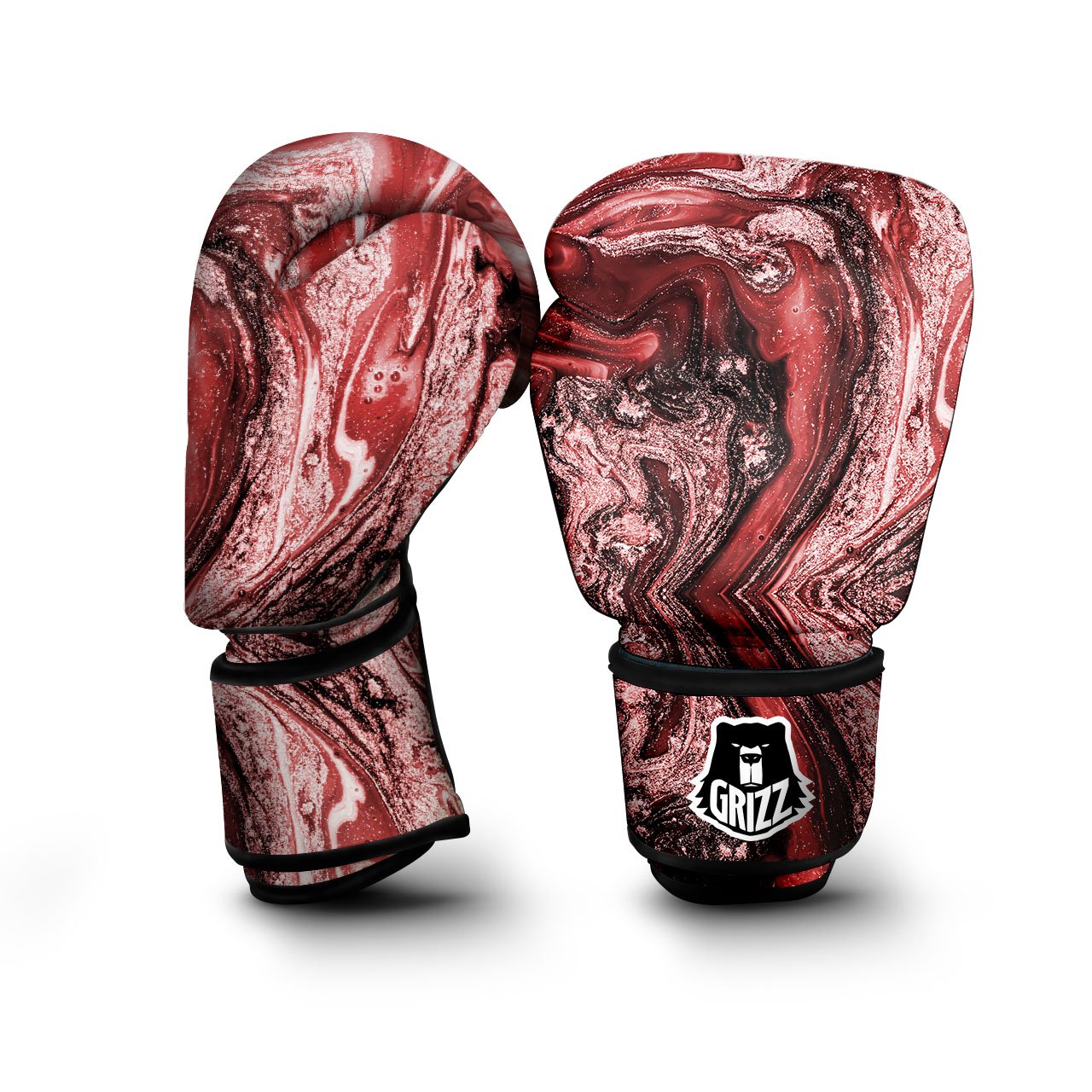 Marble Red Print Pattern Boxing Gloves-grizzshop