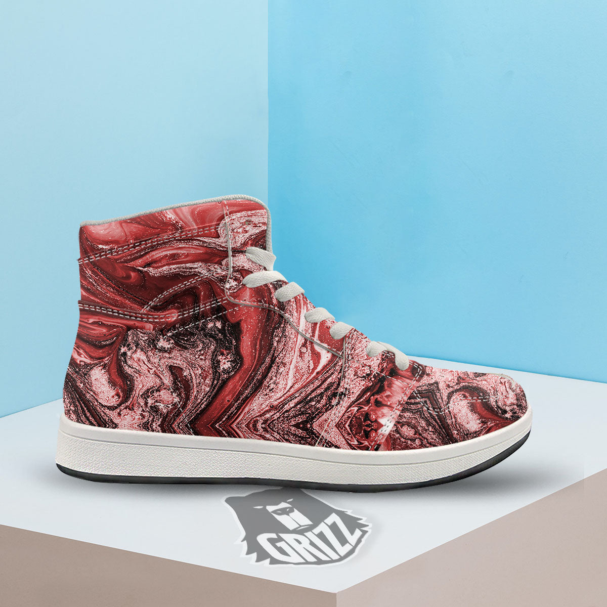 Marble Red Print Pattern High Top Sneakers-grizzshop