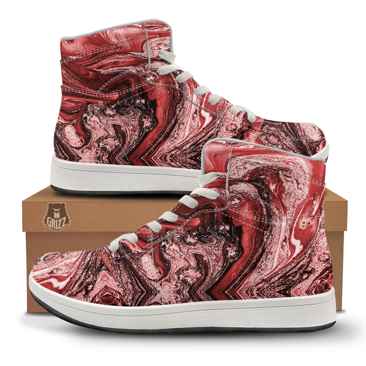 Marble Red Print Pattern High Top Sneakers-grizzshop