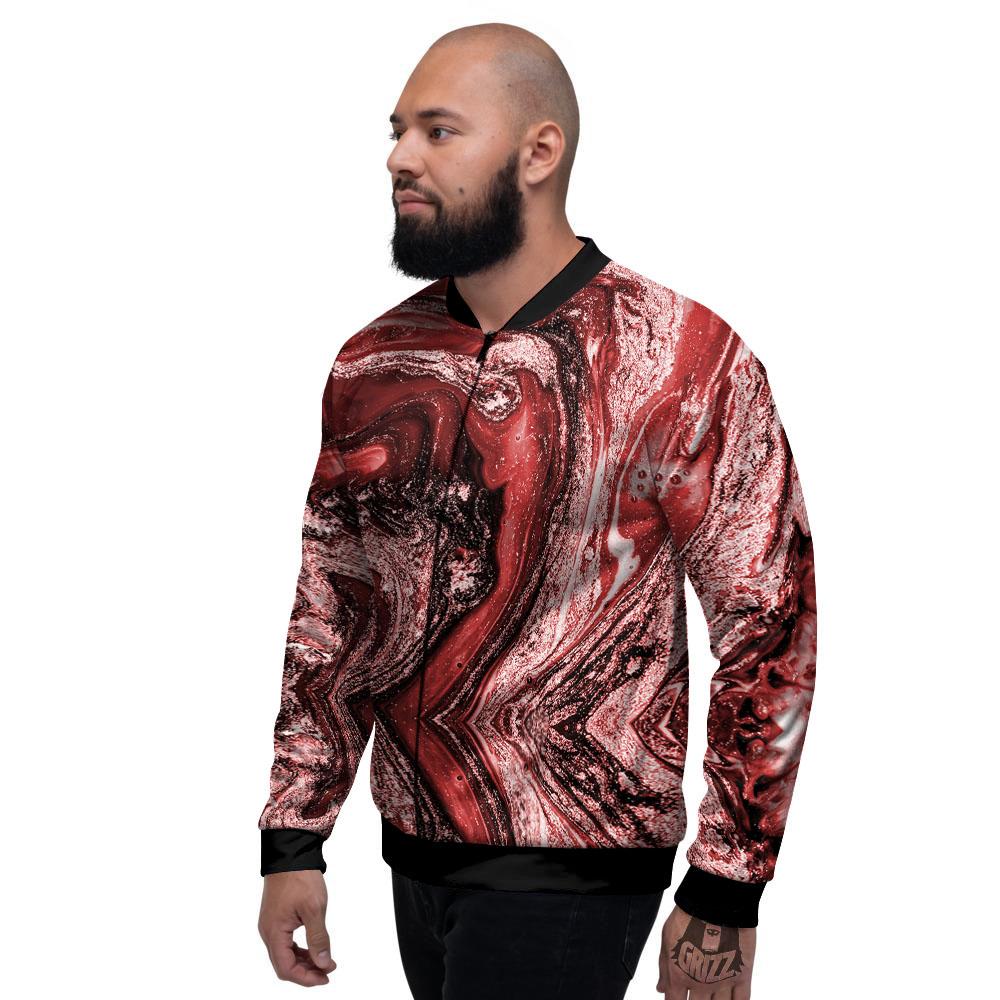 Marble Red Print Pattern Men's Bomber Jacket-grizzshop