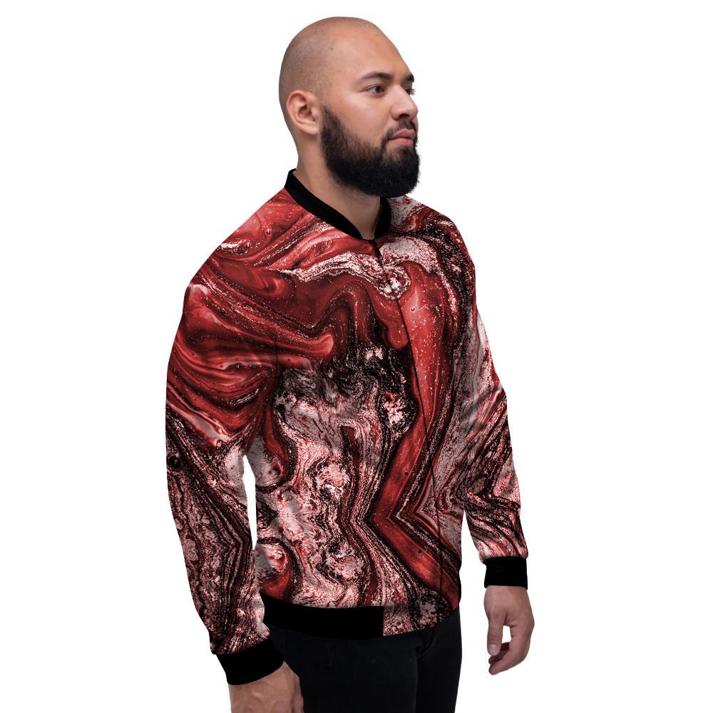 Marble Red Print Pattern Men's Bomber Jacket-grizzshop
