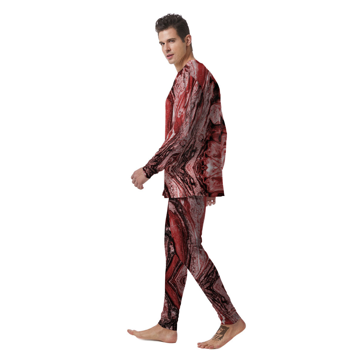 Marble Red Print Pattern Men's Pajamas-grizzshop