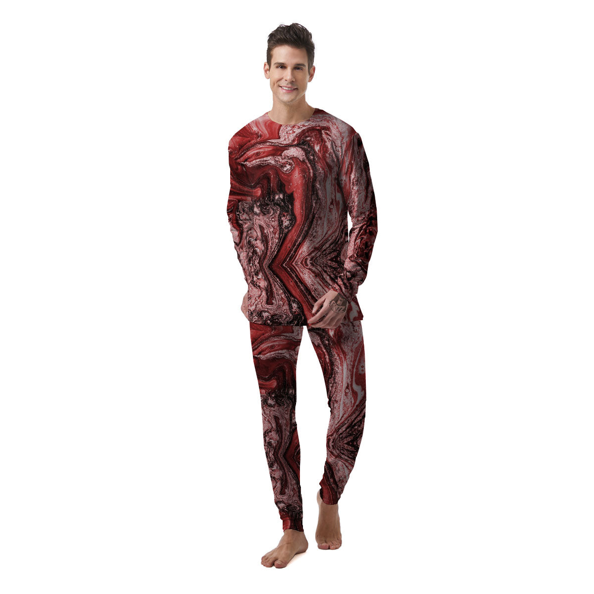 Marble Red Print Pattern Men's Pajamas-grizzshop