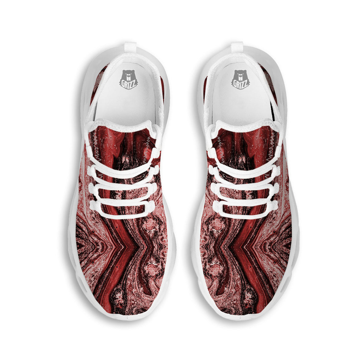 Marble Red Print Pattern White Running Shoes-grizzshop