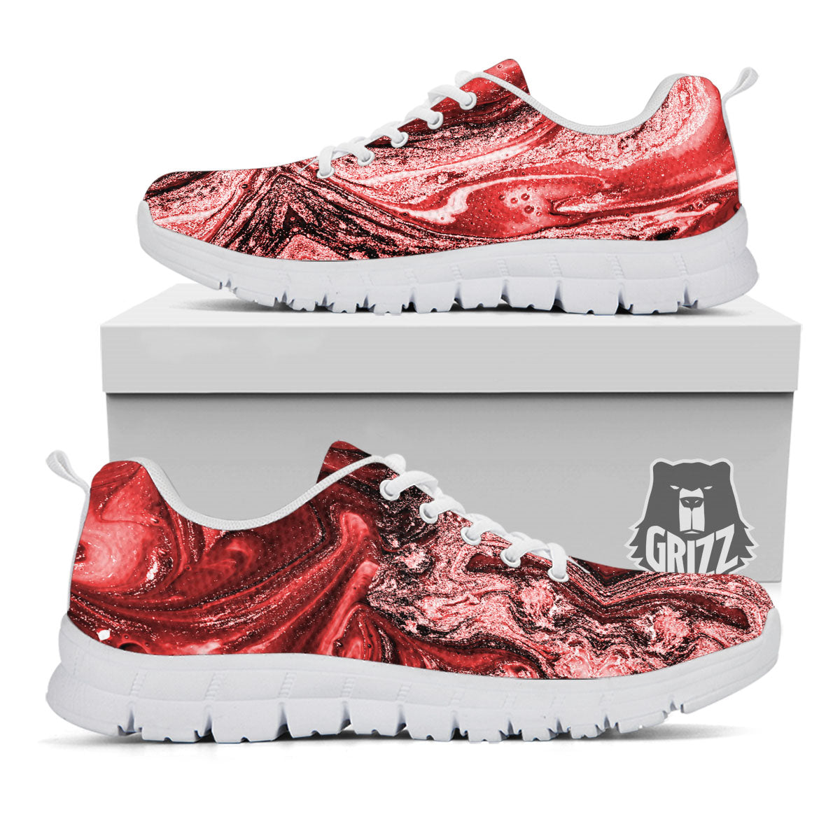 Marble Red Print Pattern White Sneaker-grizzshop