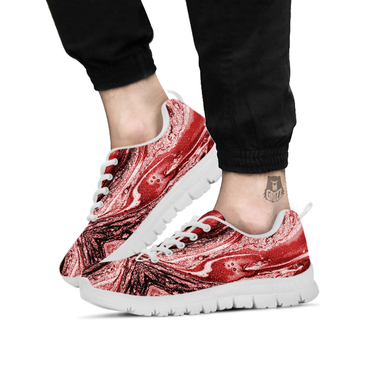 Marble Red Print Pattern White Sneaker-grizzshop