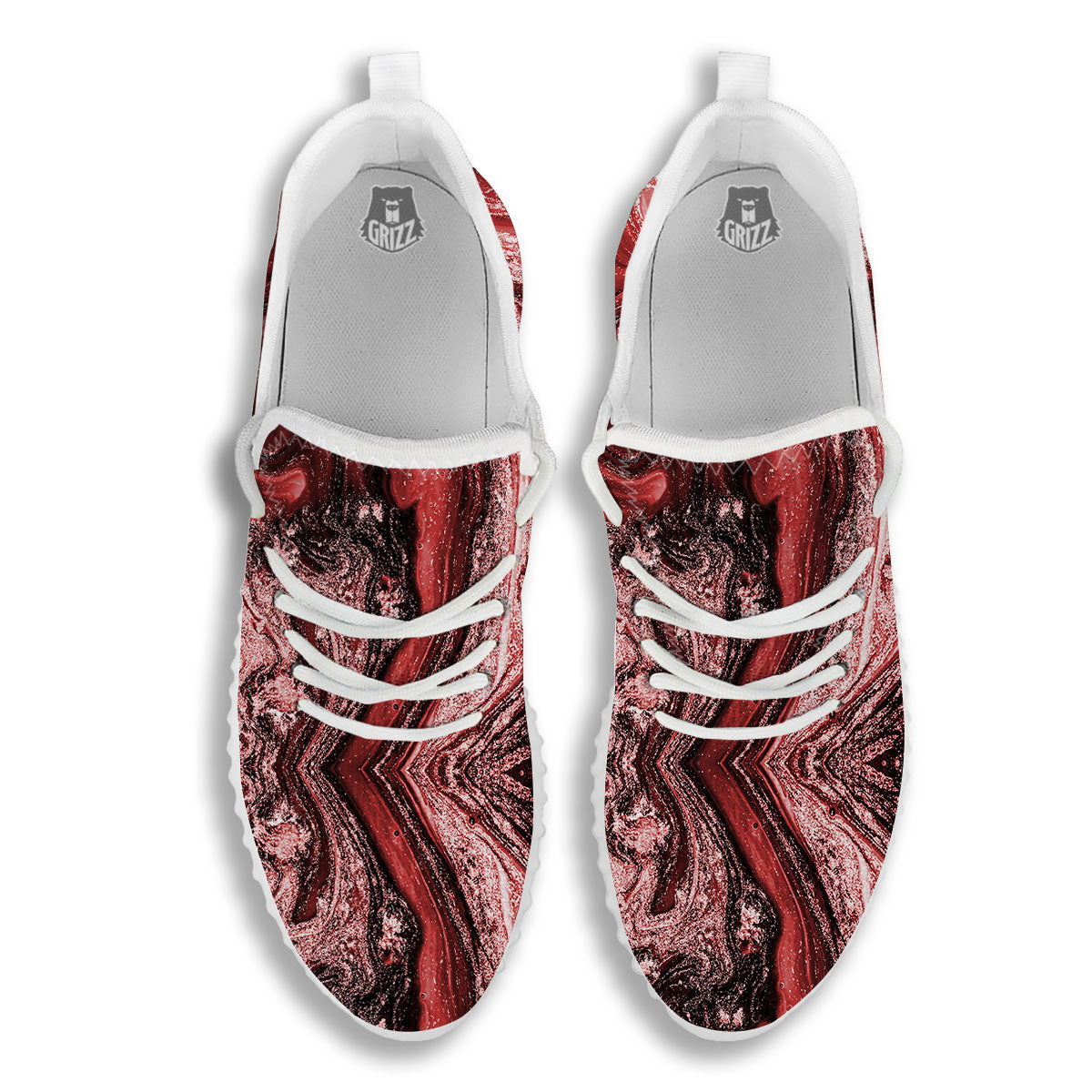 Marble Red Print Pattern White Walking Shoes-grizzshop
