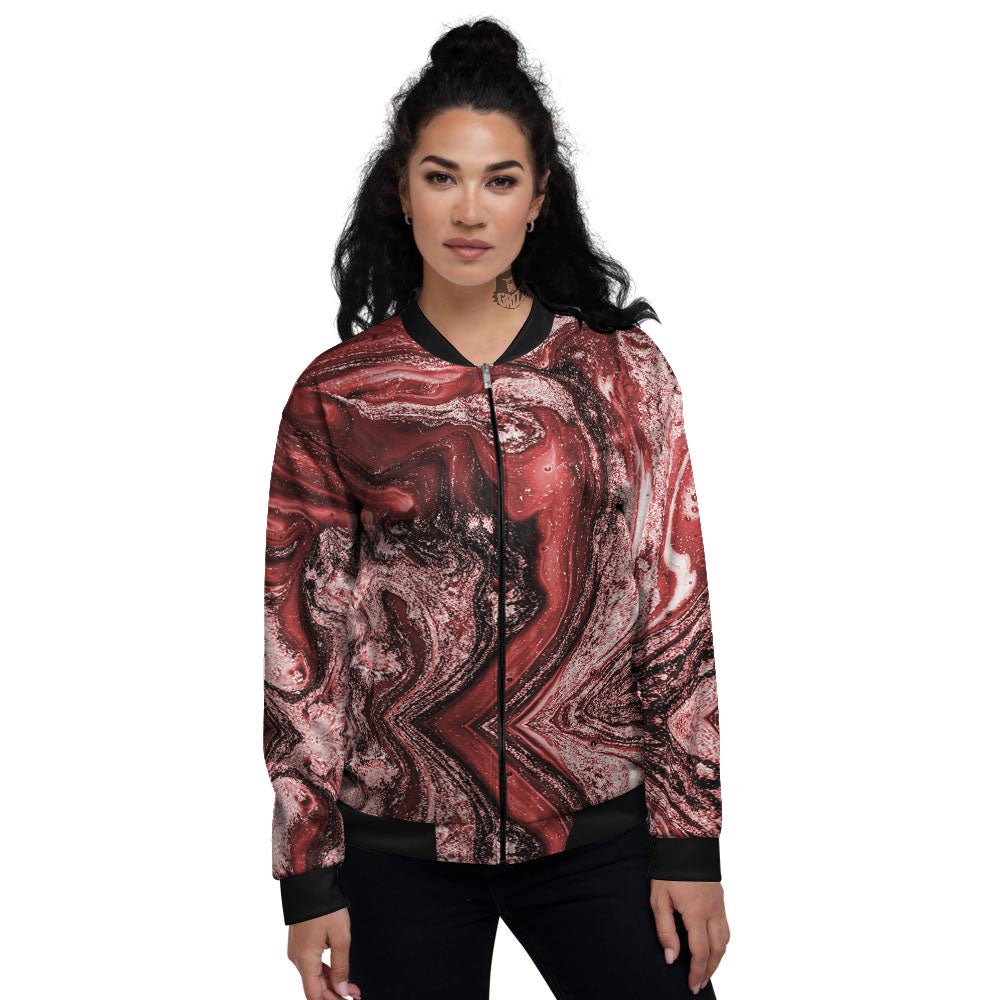 Marble Red Print Pattern Women's Bomber Jacket-grizzshop