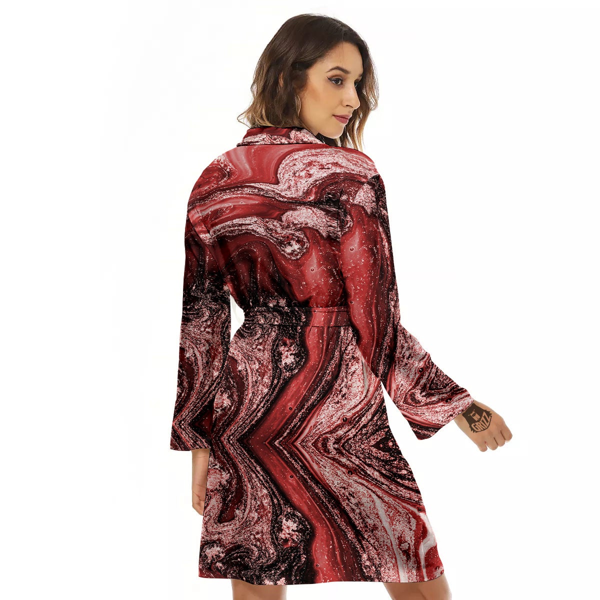 Marble Red Print Pattern Women's Robe-grizzshop
