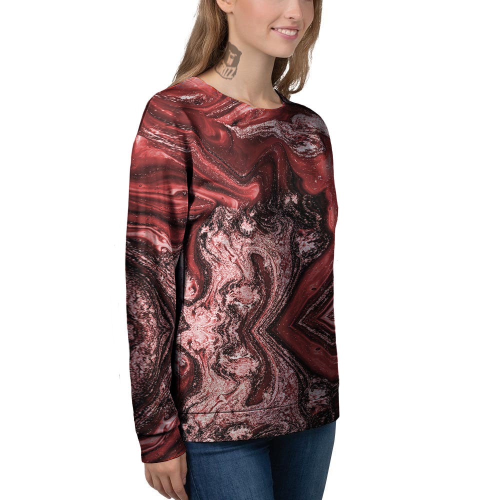 Marble Red Print Pattern Women's Sweatshirt-grizzshop