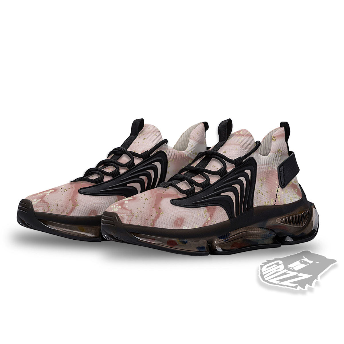 Marble Rose Pink Print Pattern Black Gym Shoes-grizzshop