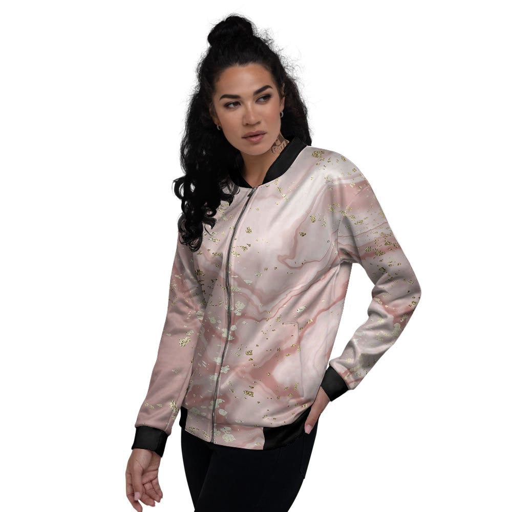 Marble Rose Pink Print Pattern Women's Bomber Jacket-grizzshop