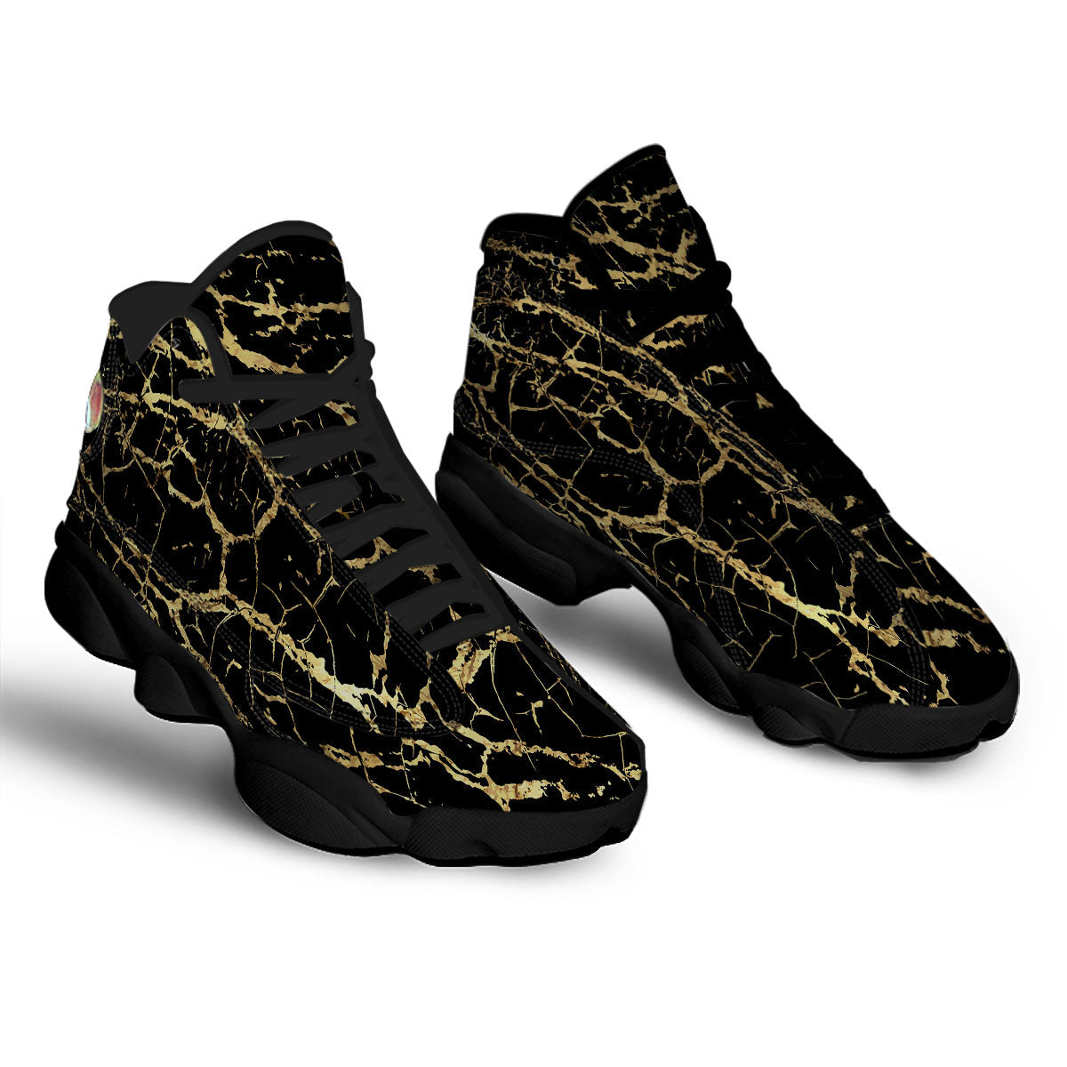 Marble Scratch Black Gold Print Marble Black Basketball Shoes-grizzshop