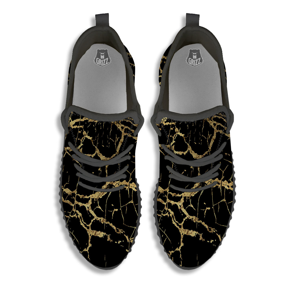 Marble Scratch Black Gold Print Marble Black Walking Shoes-grizzshop