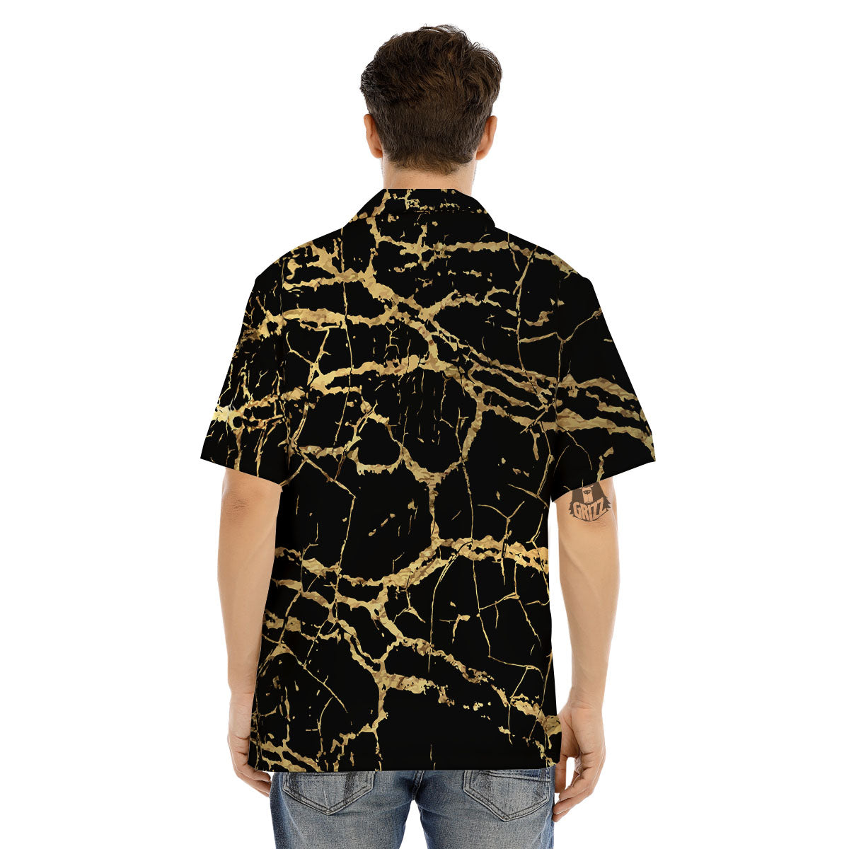 Marble Scratch Black Gold Print Marble Men's Hawaiian Shirt-grizzshop