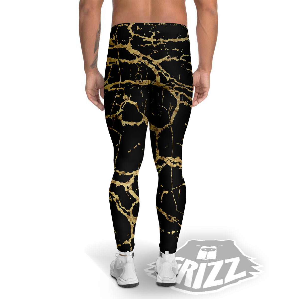 Marble Scratch Black Gold Print Marble Men's Leggings-grizzshop