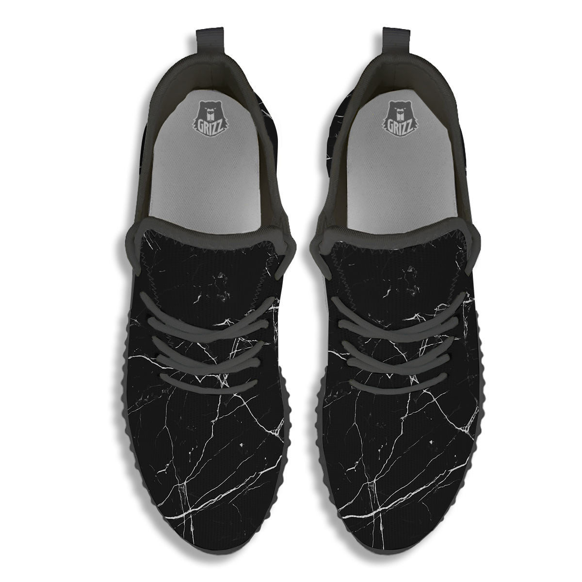 Marble Scratch Black White Print Black Walking Shoes-grizzshop