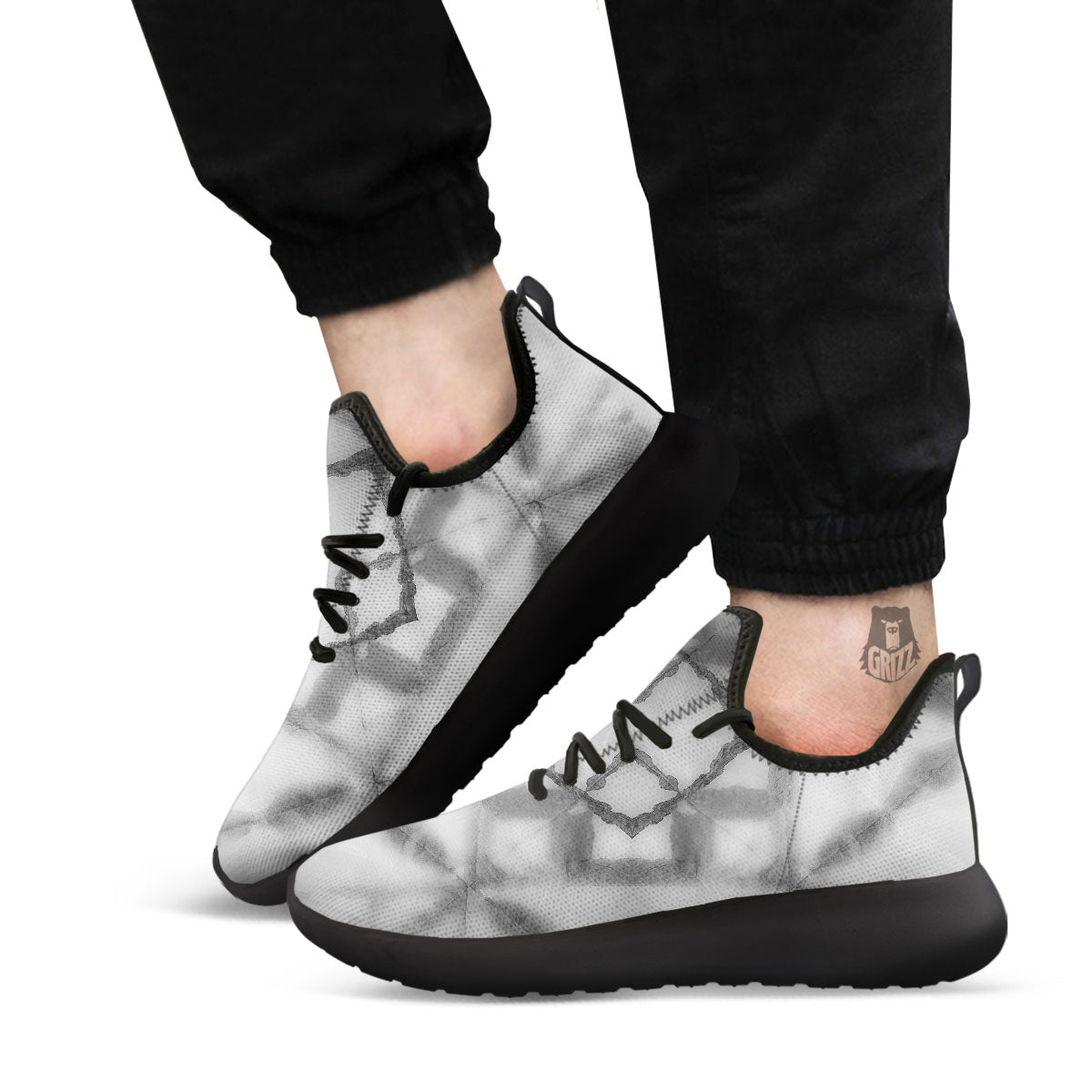 Marble Silver Grey Print Pattern Black Athletic Shoes-grizzshop