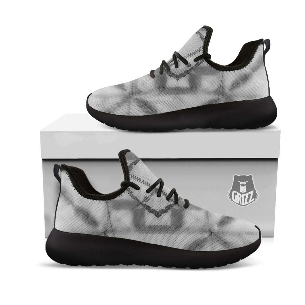 Marble Silver Grey Print Pattern Black Athletic Shoes-grizzshop