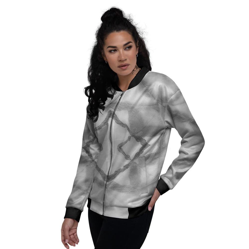 Marble Silver Grey Print Pattern Women's Bomber Jacket-grizzshop