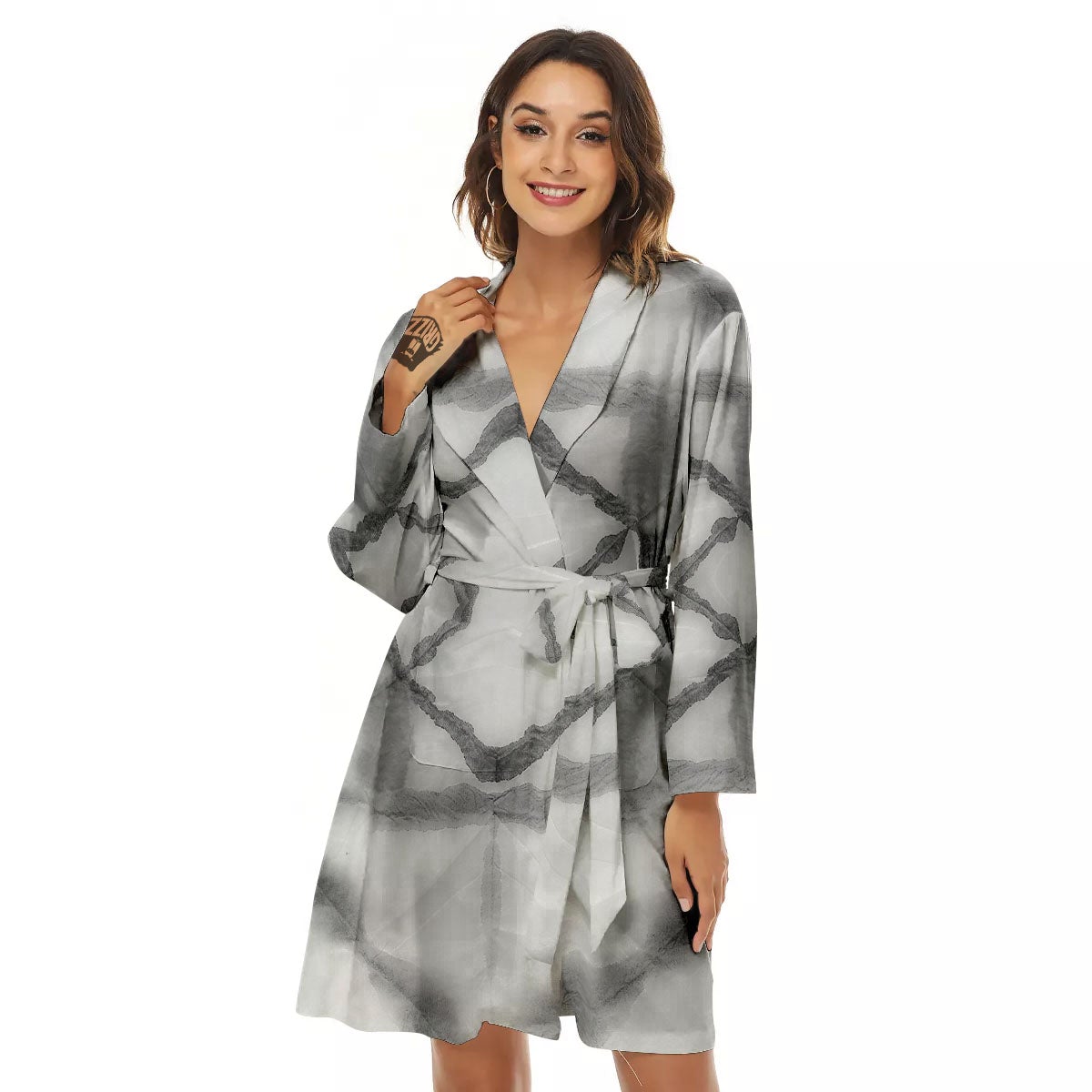 Marble Silver Grey Print Pattern Women's Robe-grizzshop