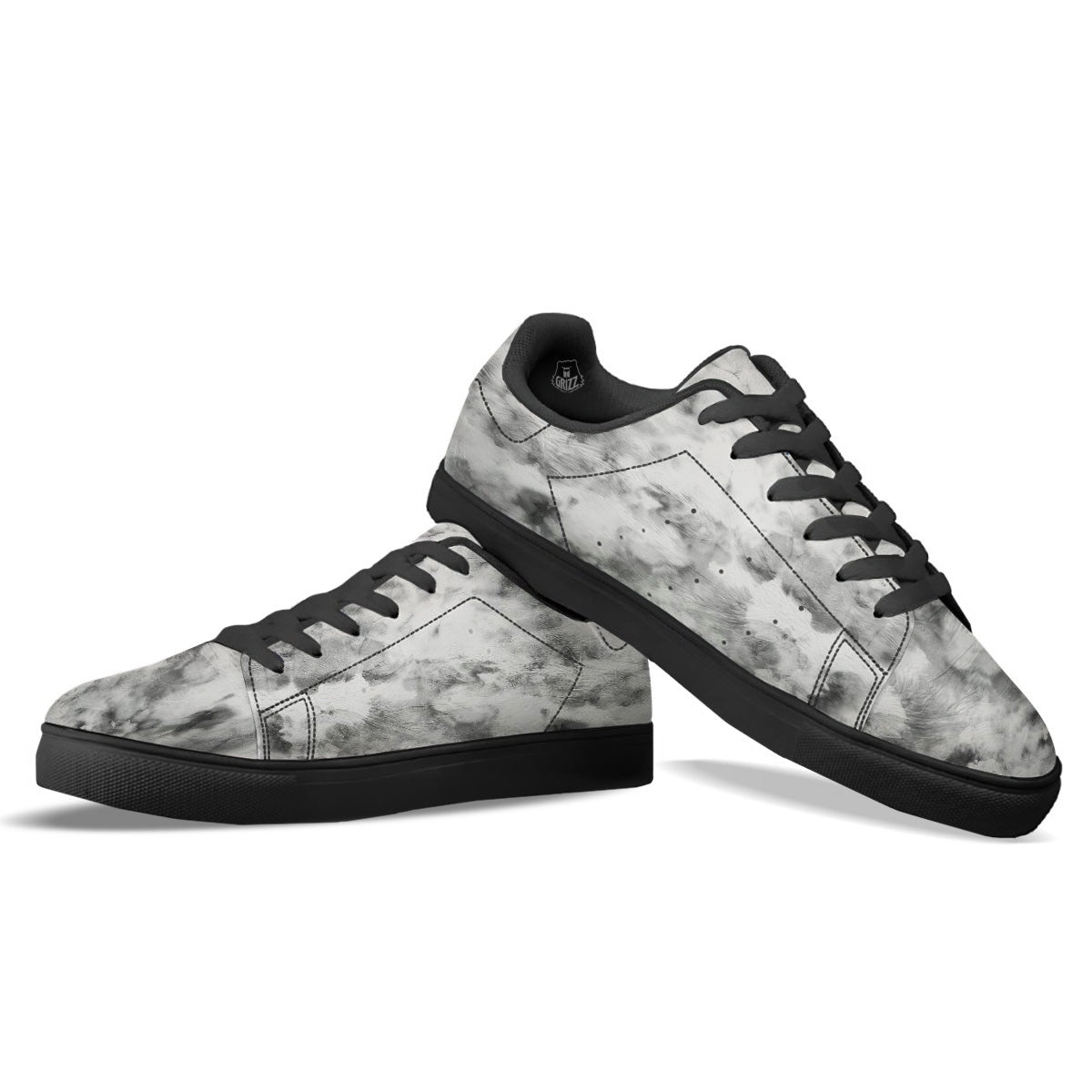 Marble Smoke Black White Print Black Low Top Sneakers-grizzshop