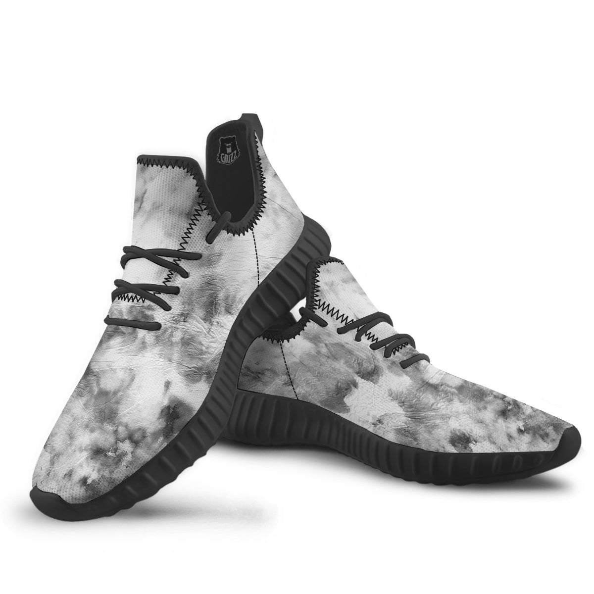 Marble Smoke Black White Print Black Walking Shoes-grizzshop