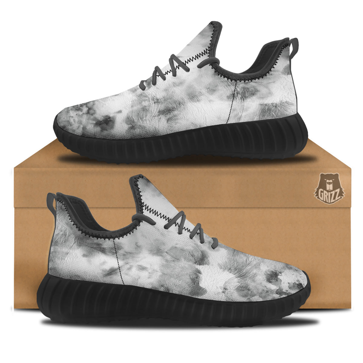 Marble Smoke Black White Print Black Walking Shoes-grizzshop