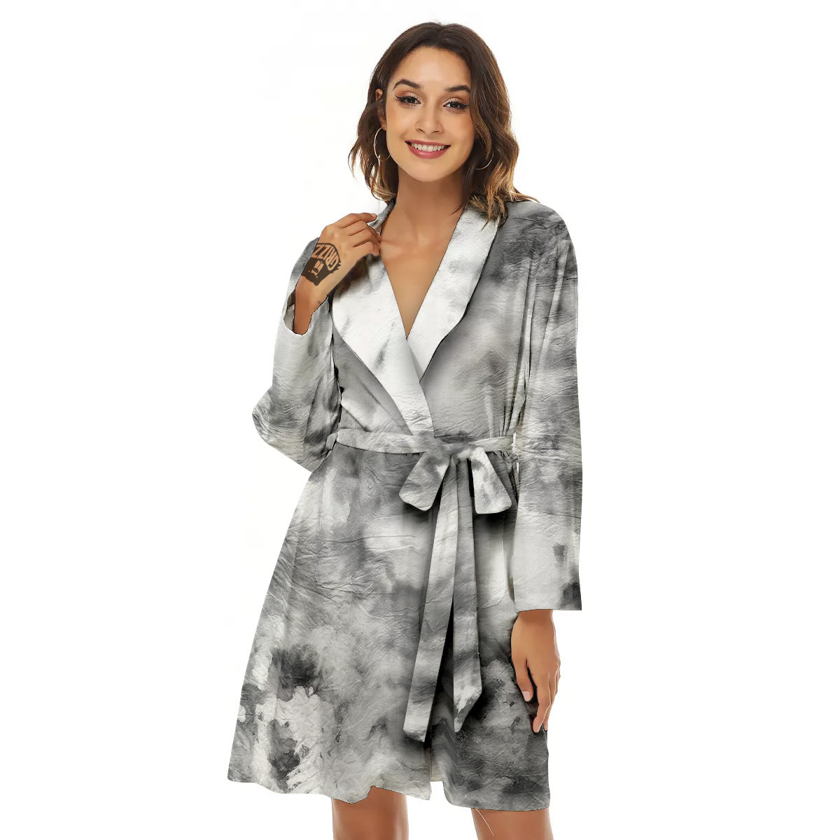 Marble Smoke Black White Print Women's Robe-grizzshop