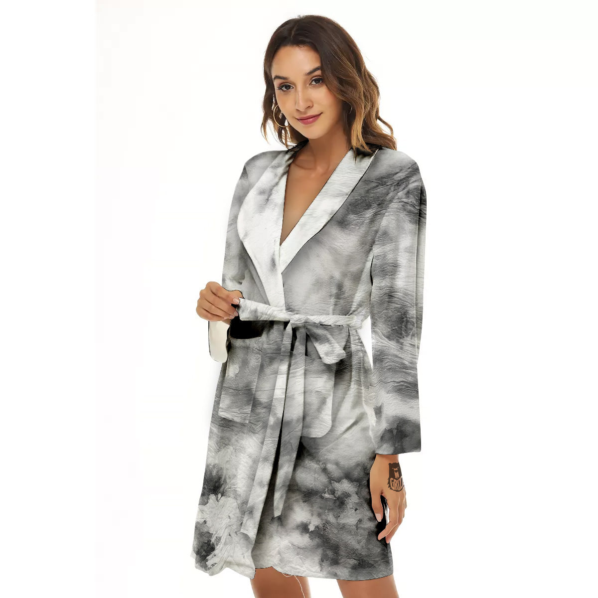 Marble Smoke Black White Print Women's Robe-grizzshop