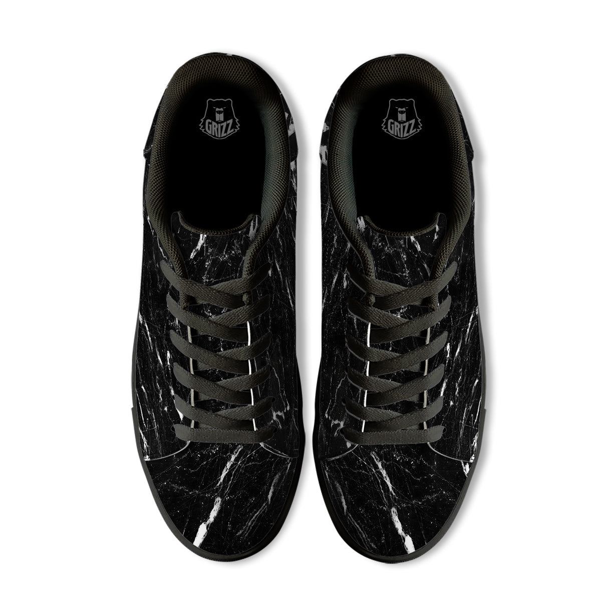 Marble White Dark Grey Print Black Low Top Sneakers-grizzshop