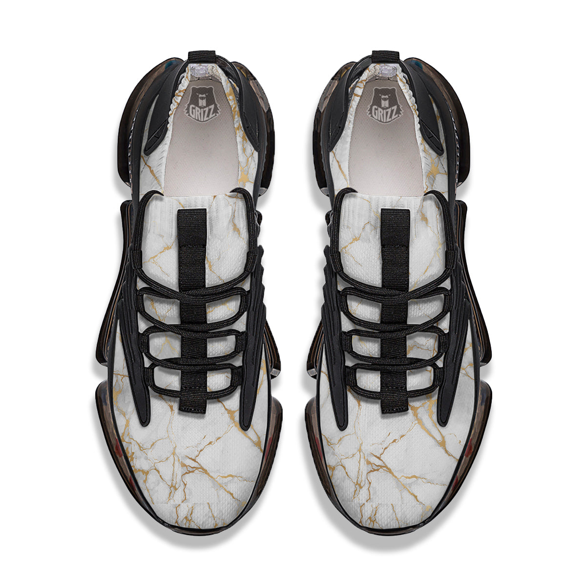 Marble White Gold Print Pattern Black Gym Shoes-grizzshop