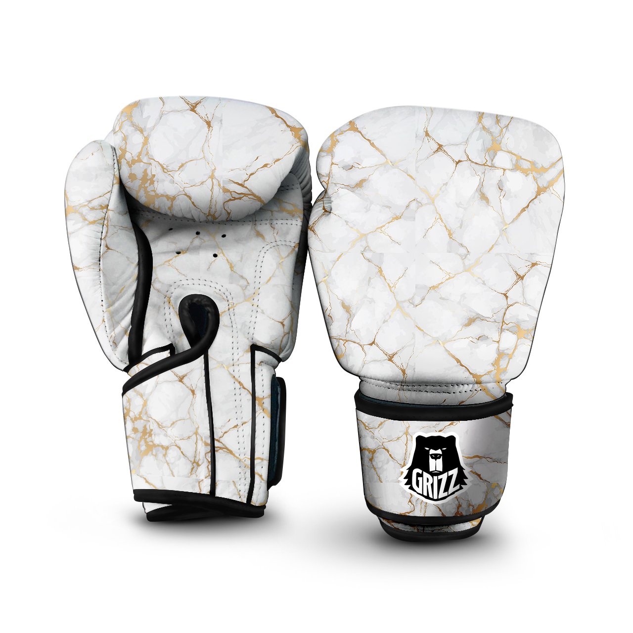 Marble White Gold Print Pattern Boxing Gloves-grizzshop