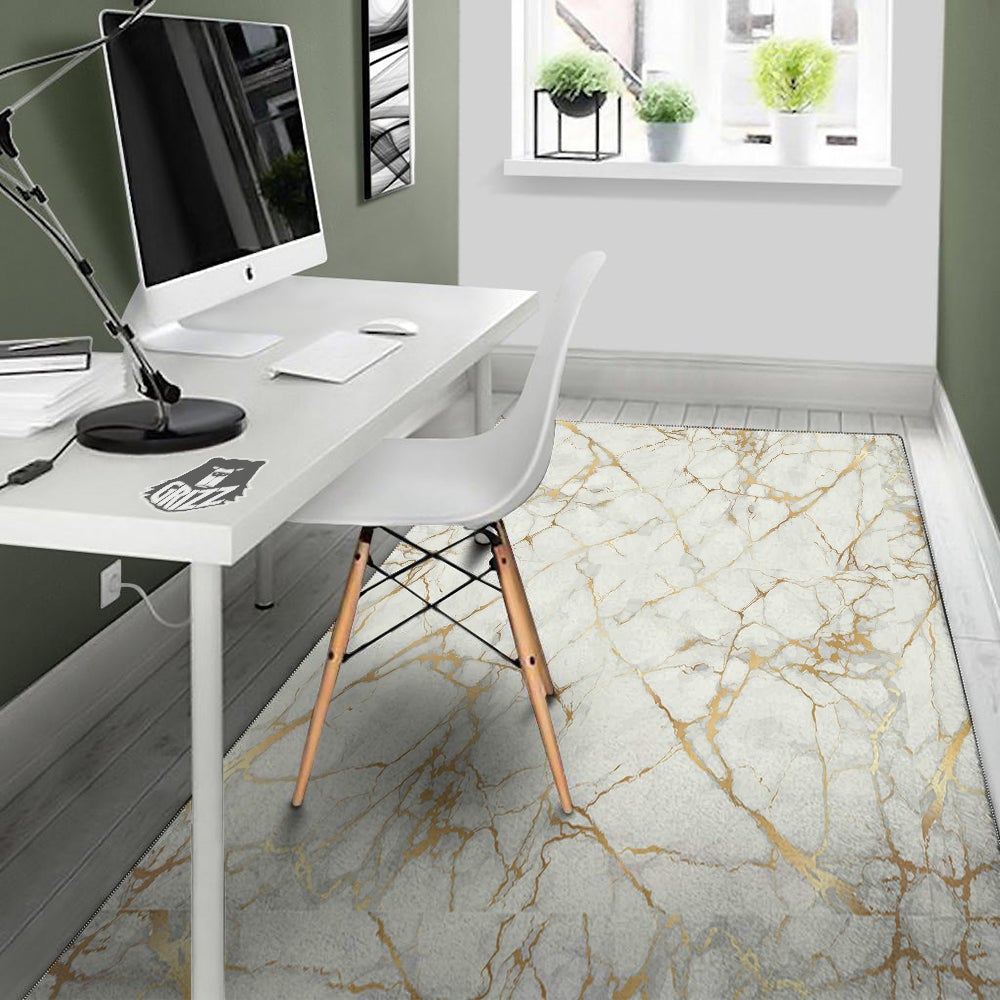 Marble White Gold Print Pattern Floor Mat-grizzshop