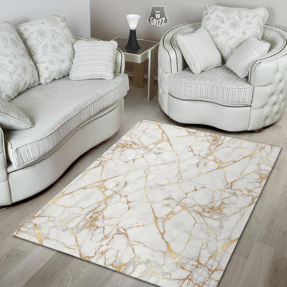 Marble White Gold Print Pattern Floor Mat-grizzshop