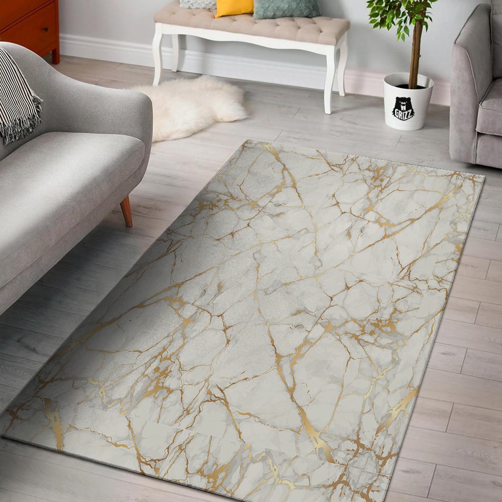 Marble White Gold Print Pattern Floor Mat-grizzshop