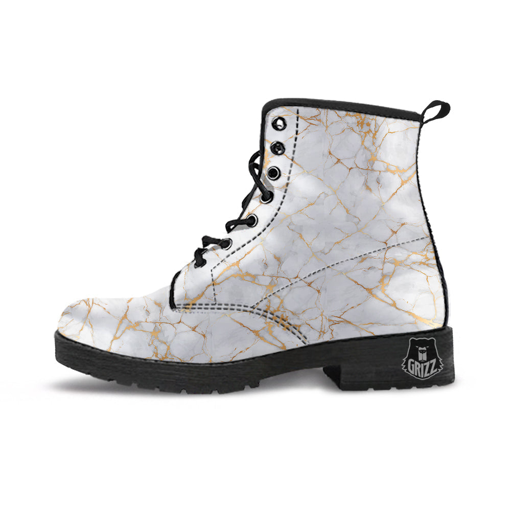 Marble White Gold Print Pattern Leather Boots-grizzshop