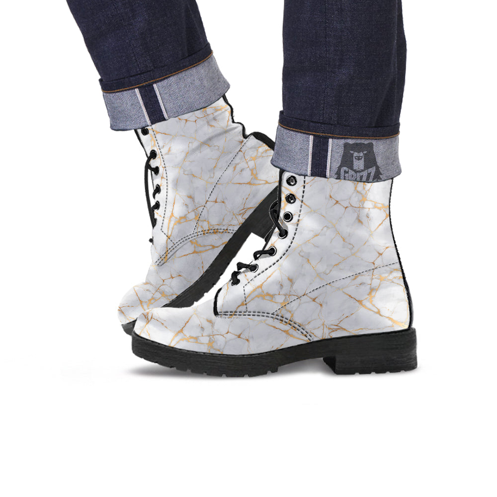 Marble White Gold Print Pattern Leather Boots-grizzshop