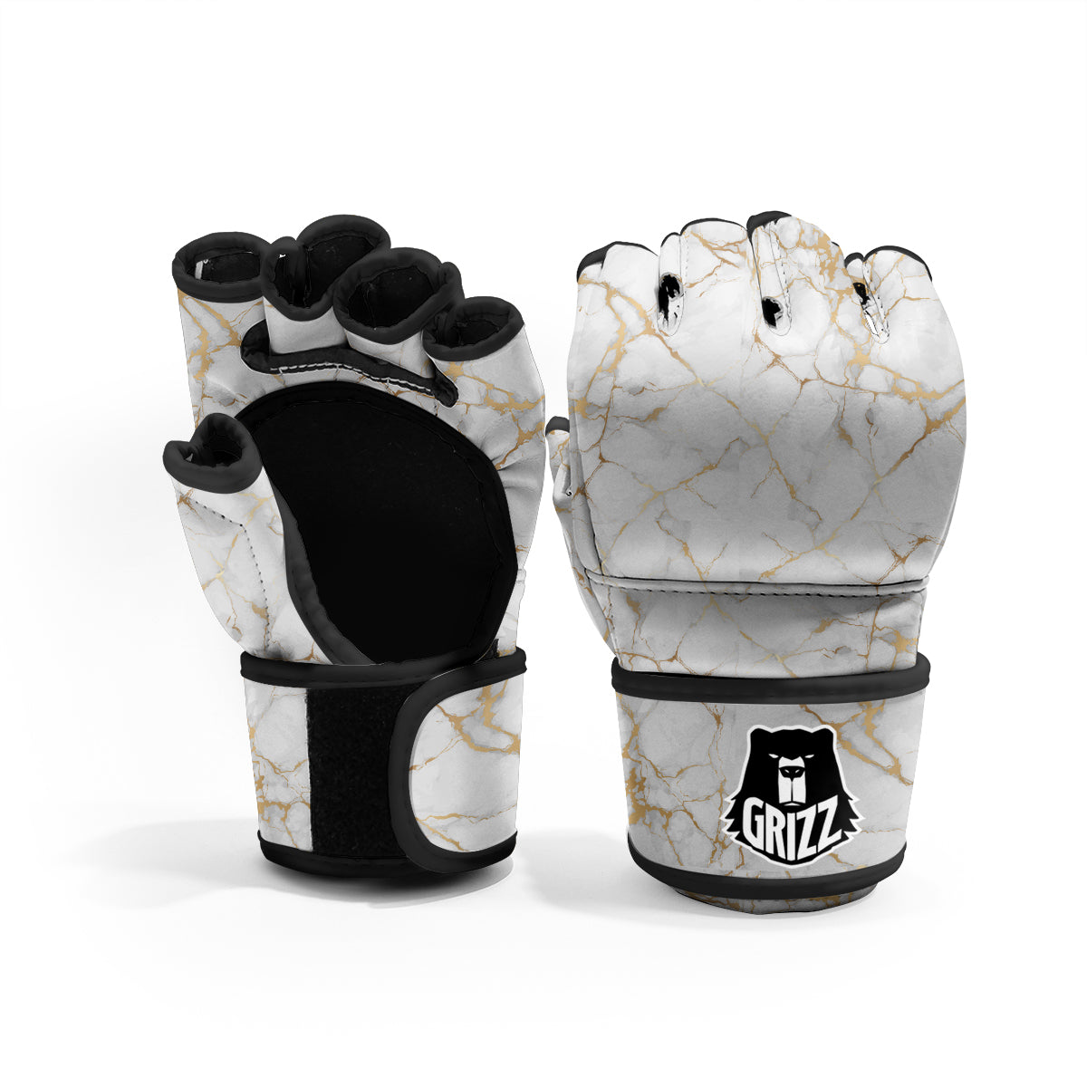 Marble White Gold Print Pattern MMA Gloves-grizzshop