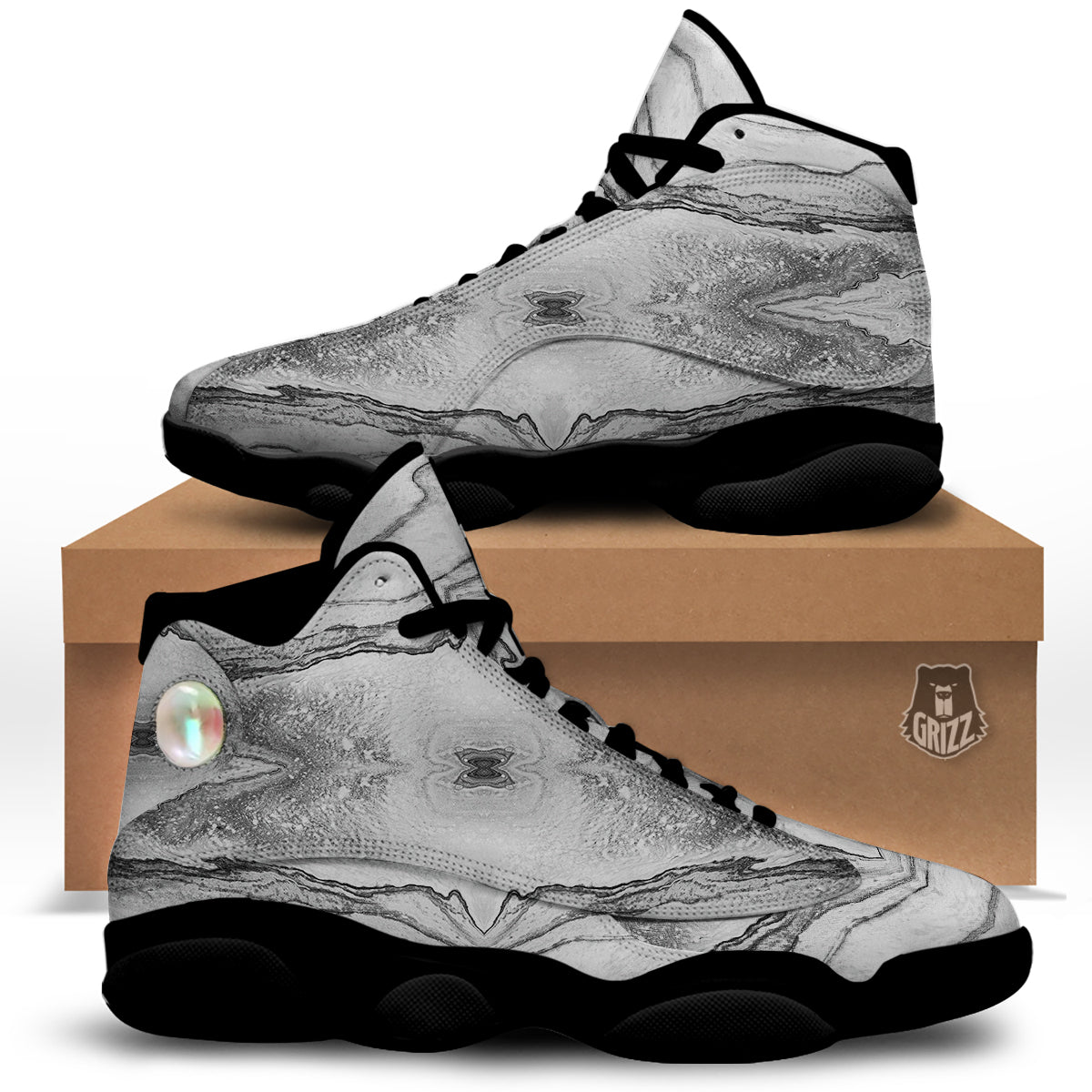Marble White Gray Print Pattern Black Basketball Shoes-grizzshop