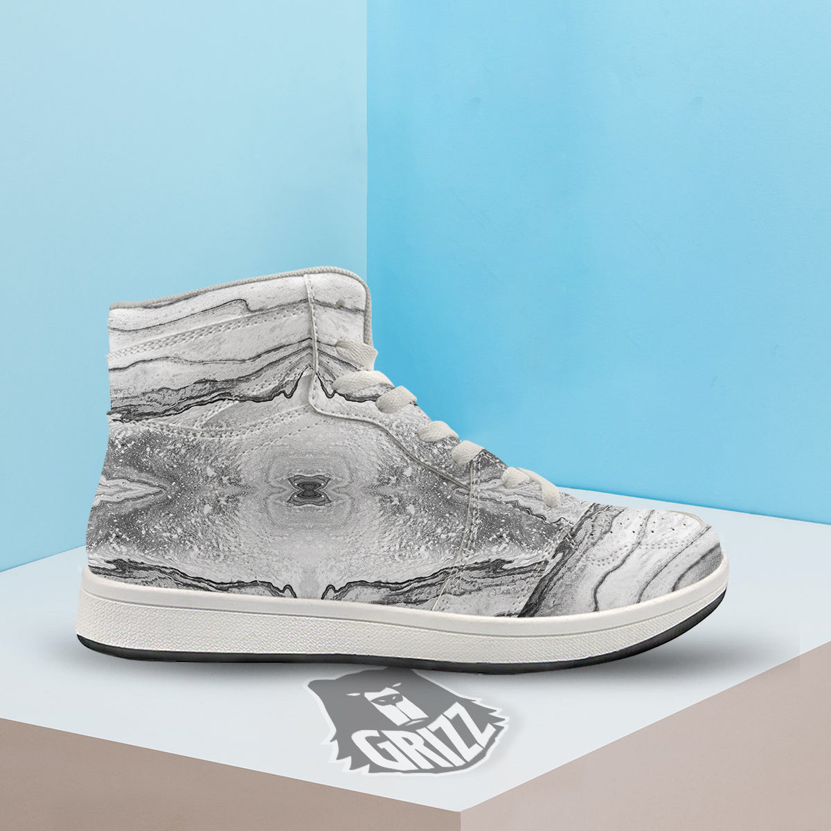 Marble White Gray Print Pattern High Top Sneakers-grizzshop