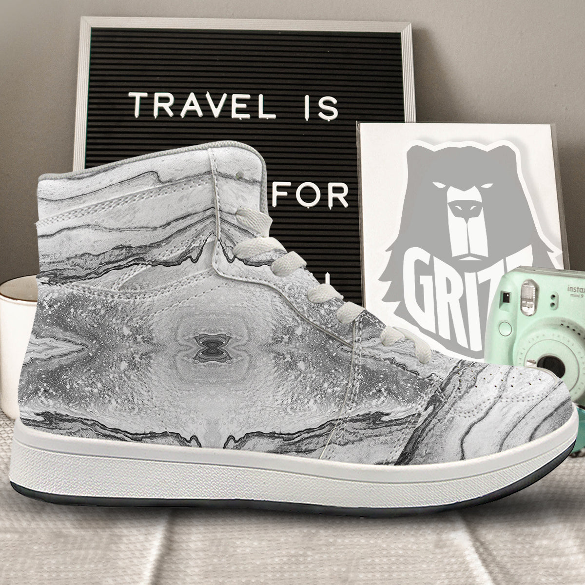 Marble White Gray Print Pattern High Top Sneakers-grizzshop