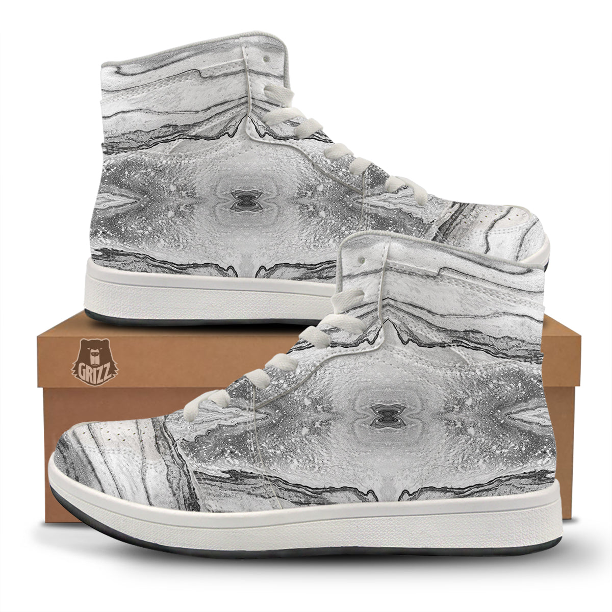 Marble White Gray Print Pattern High Top Sneakers-grizzshop