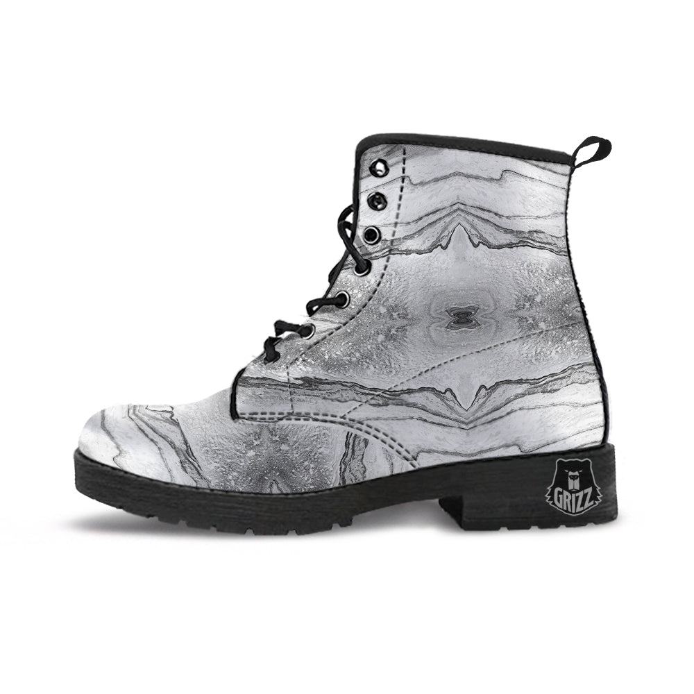 Marble White Gray Print Pattern Leather Boots-grizzshop