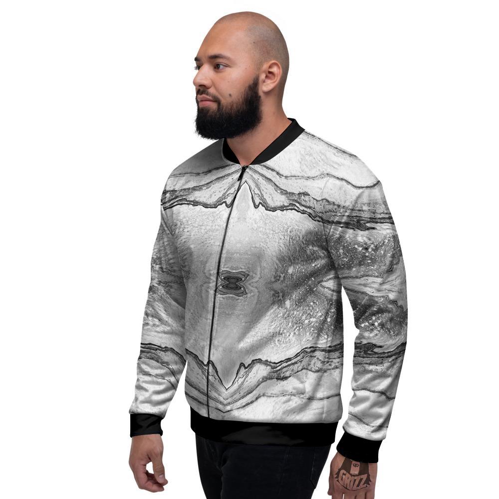 Marble White Gray Print Pattern Men's Bomber Jacket-grizzshop