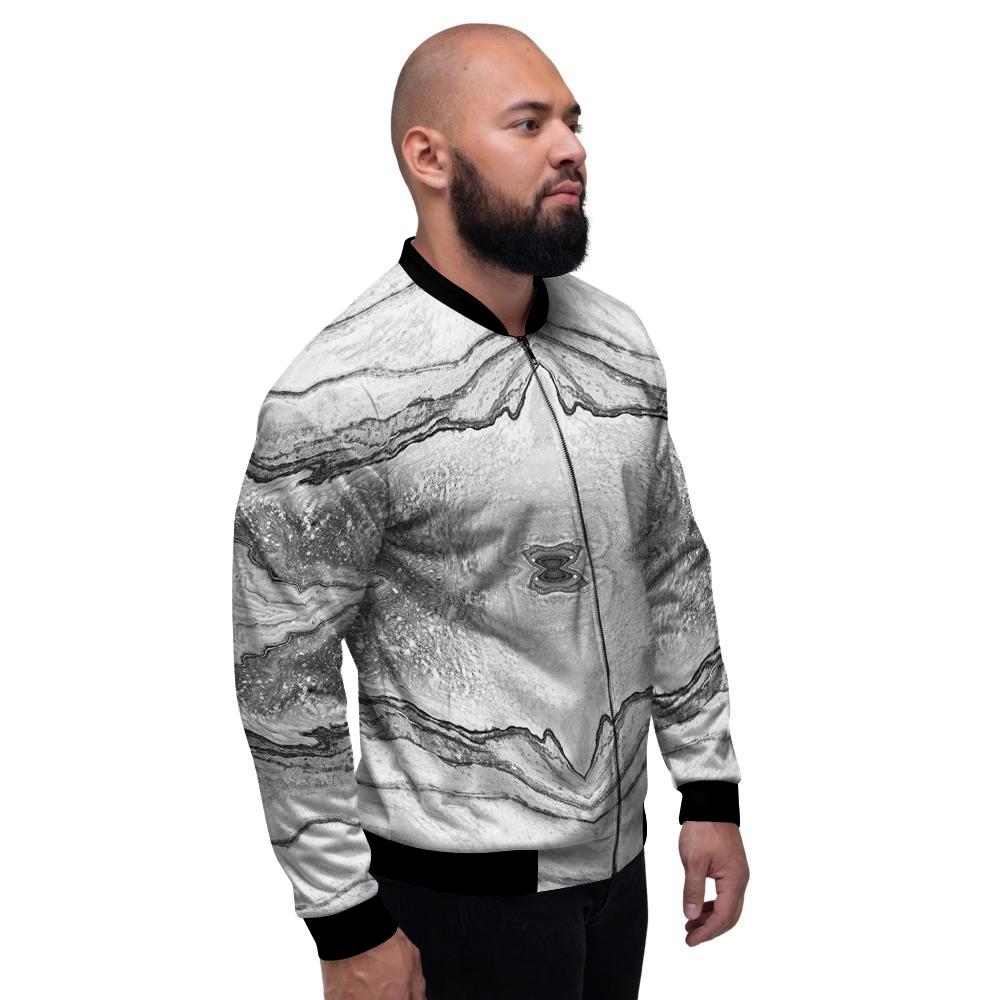 Marble White Gray Print Pattern Men's Bomber Jacket-grizzshop