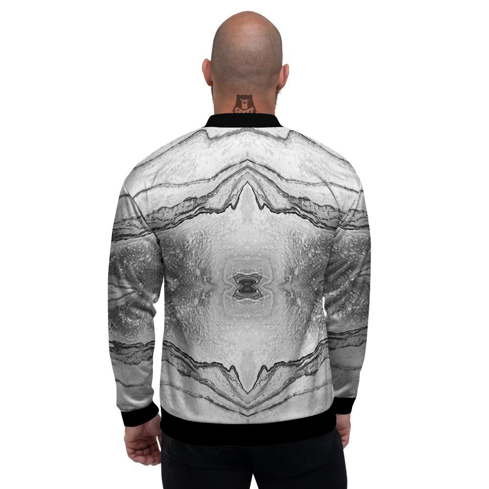Marble White Gray Print Pattern Men's Bomber Jacket-grizzshop