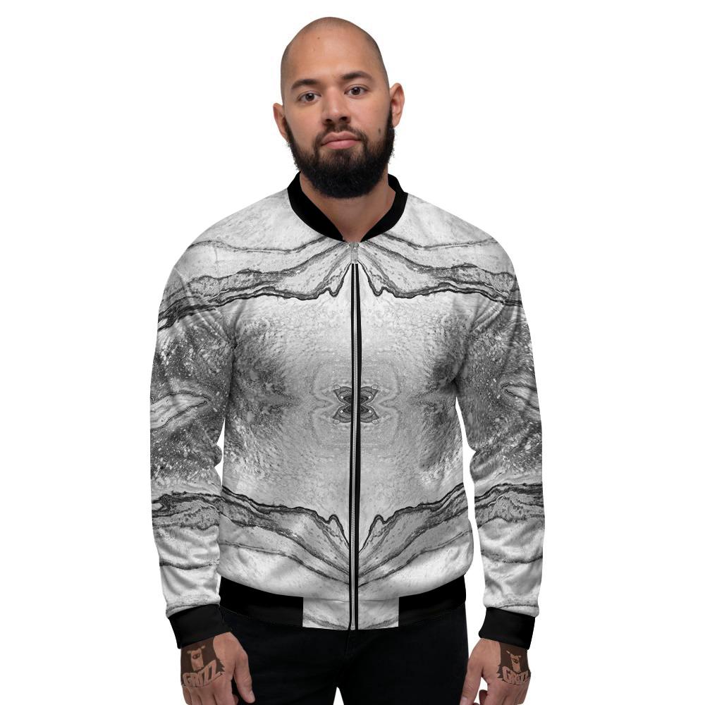Marble White Gray Print Pattern Men's Bomber Jacket-grizzshop