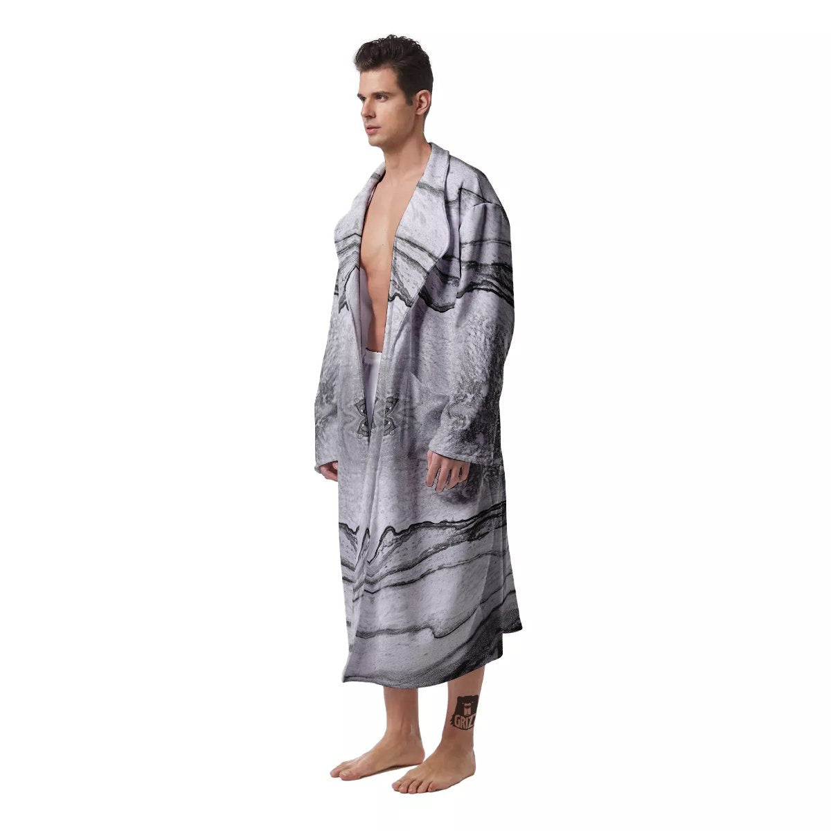 Marble White Gray Print Pattern Men's Robe-grizzshop
