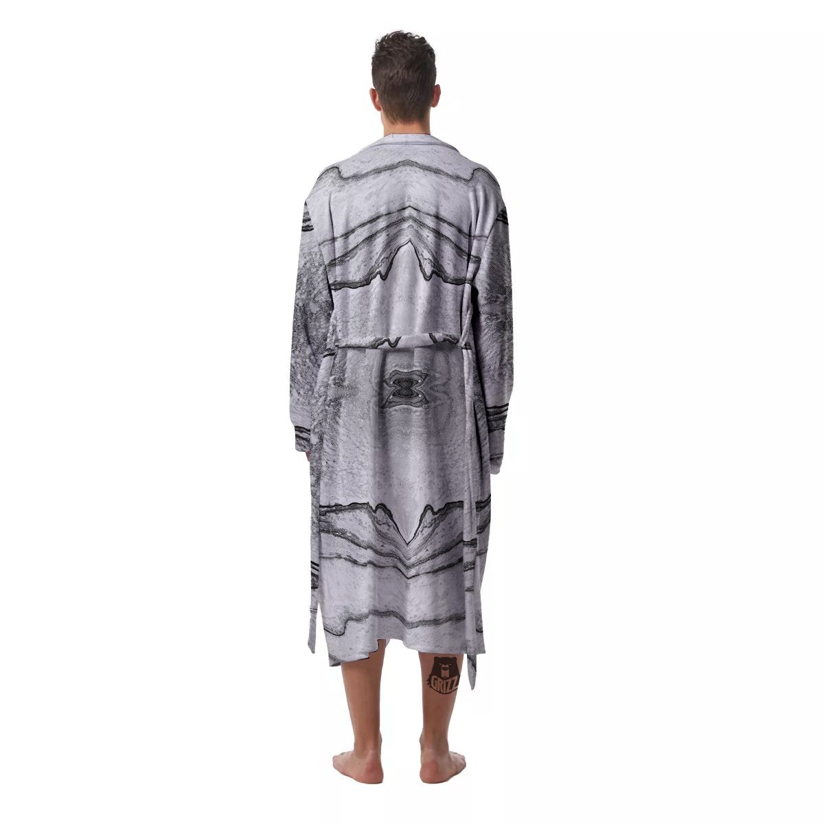 Marble White Gray Print Pattern Men's Robe-grizzshop